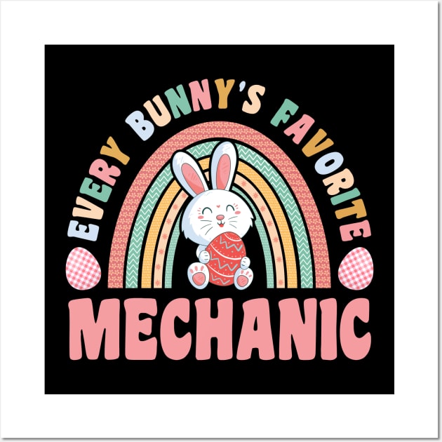 Rainbow Every Bunnys Is Favorite Mechanic Cute Bunnies Easter Eggs Wall Art by Art master